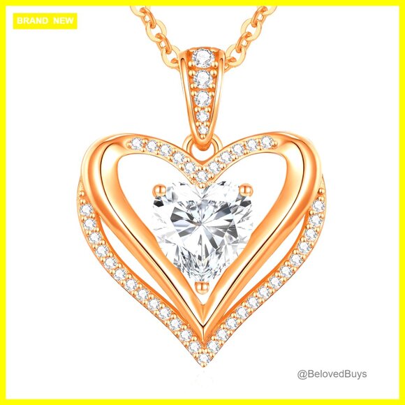 Jewelry - Moissanite Heart Pendant Necklace 925 Sterling Silver Gold Plated